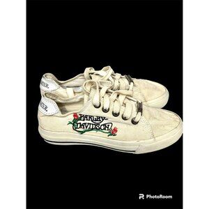 Harley-Davidson Womens Canvas Sneakers 5.5 US‎ / 3.5 UK White Embroidered Rose